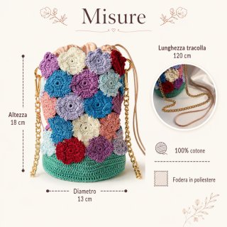 Borsa uncinetto floreale multicolore