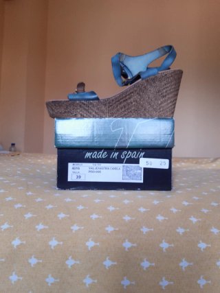 Sandalias plataforma mujer azul y marrón