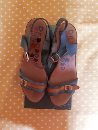 Sandalias plataforma mujer azul y marrón