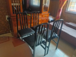 4 Sillas Salón Madera Negro