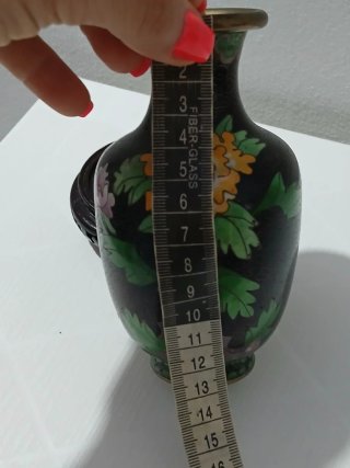 Vaso Cinese Cloisonné Nero Floreale