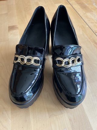 Mocasines charol negros tacón plataforma