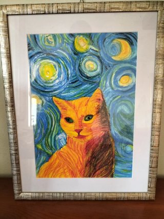 Quadro Gatto Stile Van Gogh 36x46