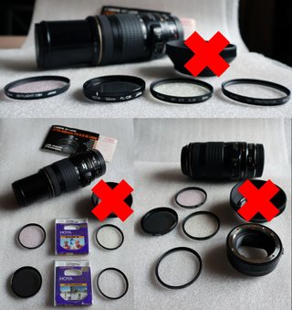 Canon 70-300 is usm + ef-eos R adapter + filters