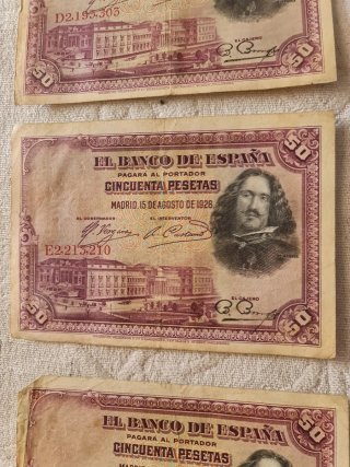 3 Billetes 50 Ptas 1928 (Velázquez) - Series D,E