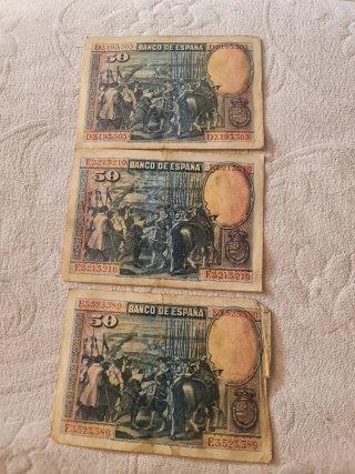 3 Billetes 50 Ptas 1928 (Velázquez) - Series D,E