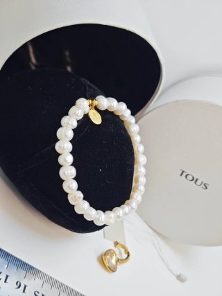 Pulsera Tous Perlas Naturales Corazón Dorado