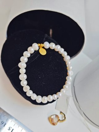 Pulsera Tous Perlas Naturales Corazón Dorado