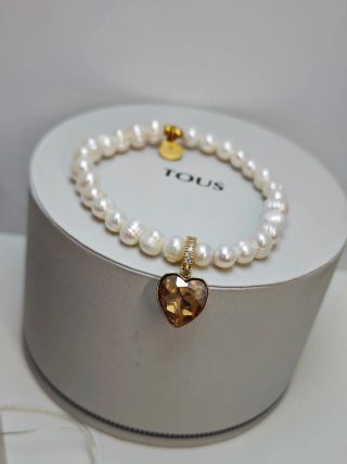 Pulsera Tous Perlas Naturales Corazón Dorado