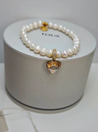 Pulsera Tous Perlas Naturales Corazón Dorado