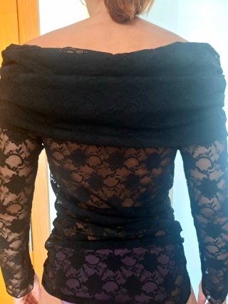 Blusa Zara Transparente Manga Larga Negra Dorada