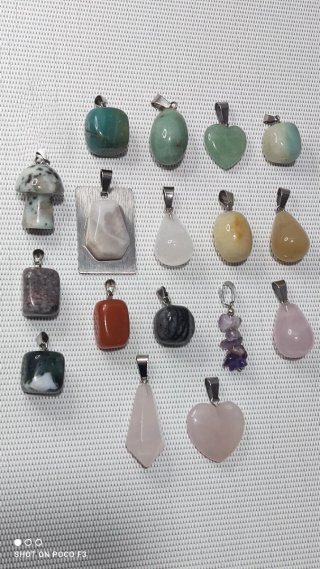 Lote 17 Colgantes Piedra Natural Acero Inox