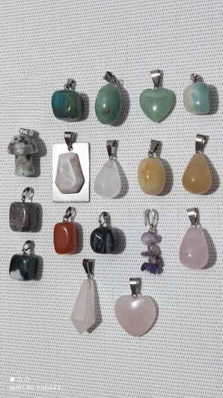 Lote 17 Colgantes Piedra Natural Acero Inox