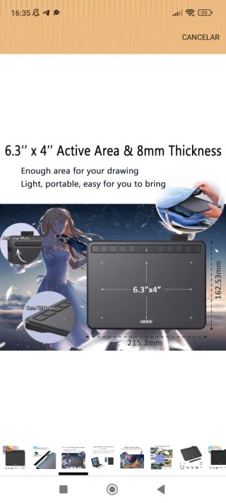 Oferta❤️Tableta Gráfica UGEE S640W Negra