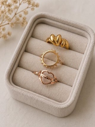 Conjunto 3 Anillos Corazón Sol Ajustables