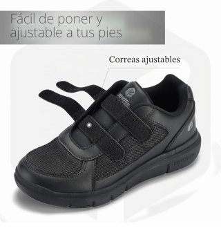 Deportivas hombre negras con velcro pie diabético