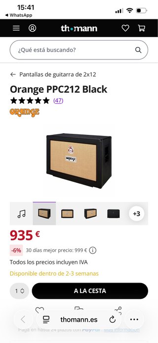 Orange PPC212 Black Pantalla Guitarra