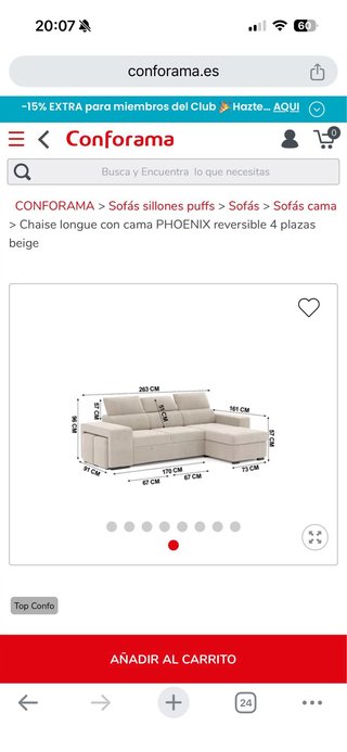 Sofá Conforama Beige con Chaise Longue
