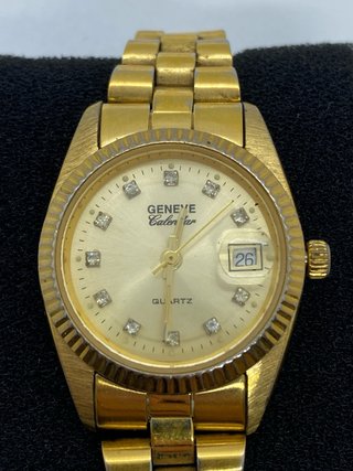 Reloj Geneve Calendar Quartz Chapado Oro