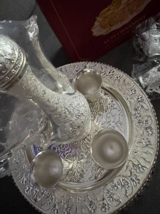 Juego tetera bandeja y tazas metal