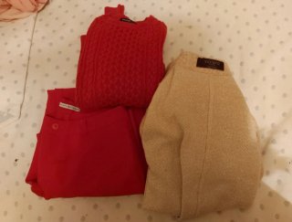 Lote 3 prendas: jersey rojo, pantalón y cardigan