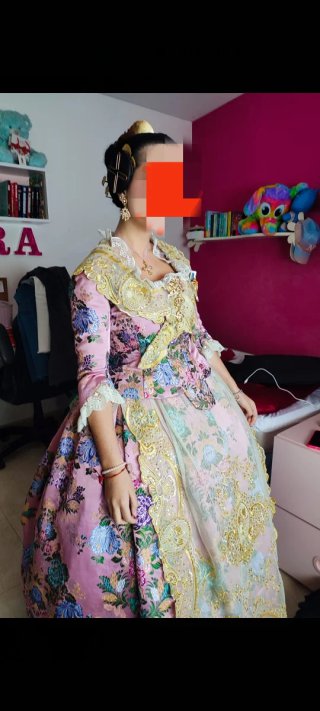 Traje de Fallera Preadolescente Rosa y dorado