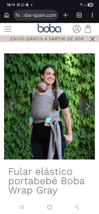 Fular Elástico Portabebés Boba Wrap Gris