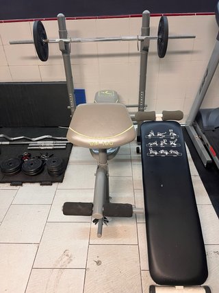 Banco y pesas gimnasio