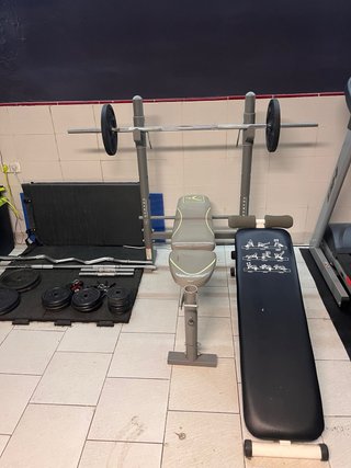 Banco y pesas gimnasio