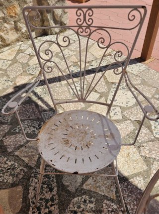 Conjunto mesa y 5 sillas forja para restaurar