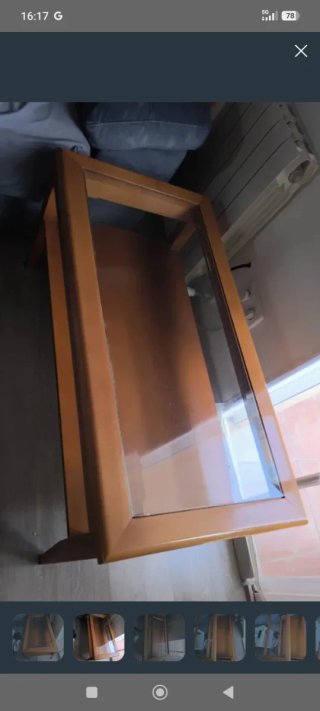 Mesa elevable centro madera y cristal