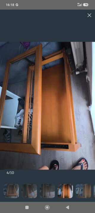 Mesa elevable centro madera y cristal