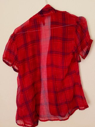 Blusa/Camisa cuadros roja volantes QS by s Talla S
