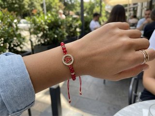 Braccialetto con lettera A e cristalli rossi