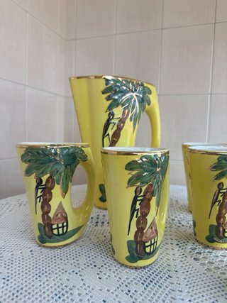 Juego Jarra + 5 Vasos Cerámica Tropical
