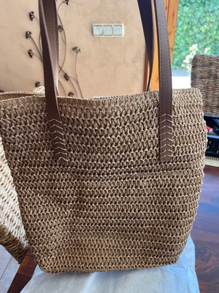 Bolso de rafia beige y marrón