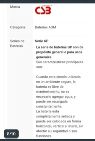 Batería CSB 12V 7.2Ah AGM GP 1272 F2