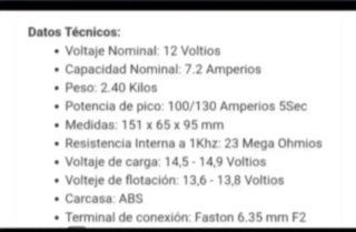 Batería CSB 12V 7.2Ah AGM GP 1272 F2