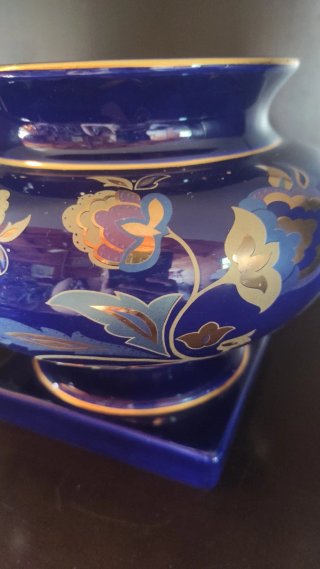 Vaso decorativo blu e oro