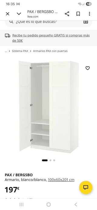 Armario blanco puertas madera