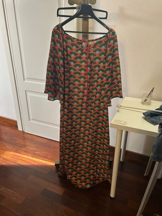 Abito ampio fantasia verde e arancio