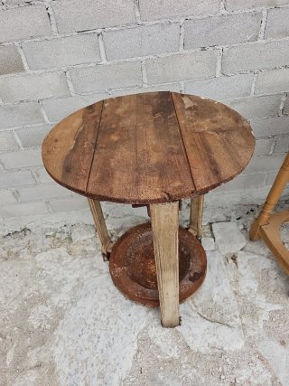 Mesa brasero madera y metal para restaurar