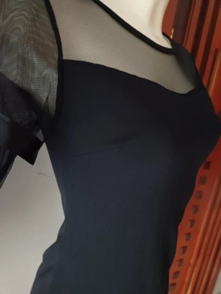 Vestito Tubino Mini Nero Scollo Mesh