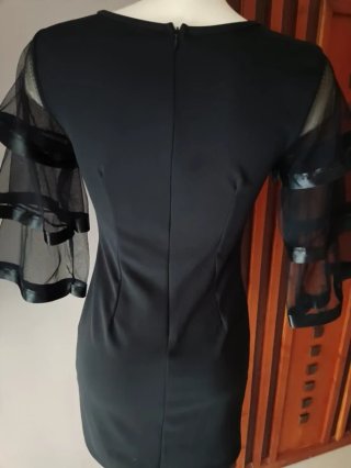 Vestito Tubino Mini Nero Scollo Mesh