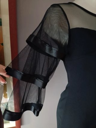 Vestito Tubino Mini Nero Scollo Mesh
