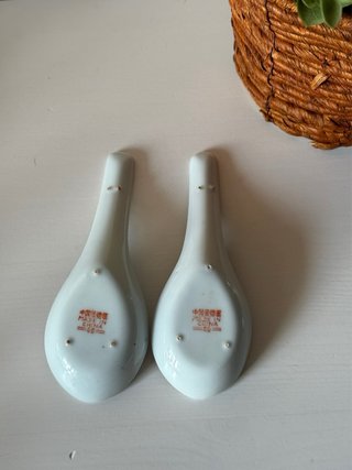 Juego 2 Cucharas Porcelana China Vintage