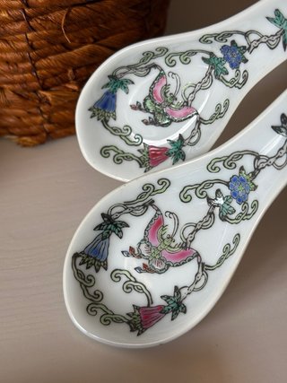 Juego 2 Cucharas Porcelana China Vintage