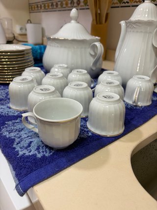 Vajilla Santa Clara Porcelana Blanca y Dorada