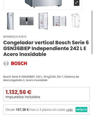 Congelador Vertical Bosch Inox