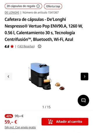 Cafetera Nespresso Vertuo Pop + cajón y 2 tubos